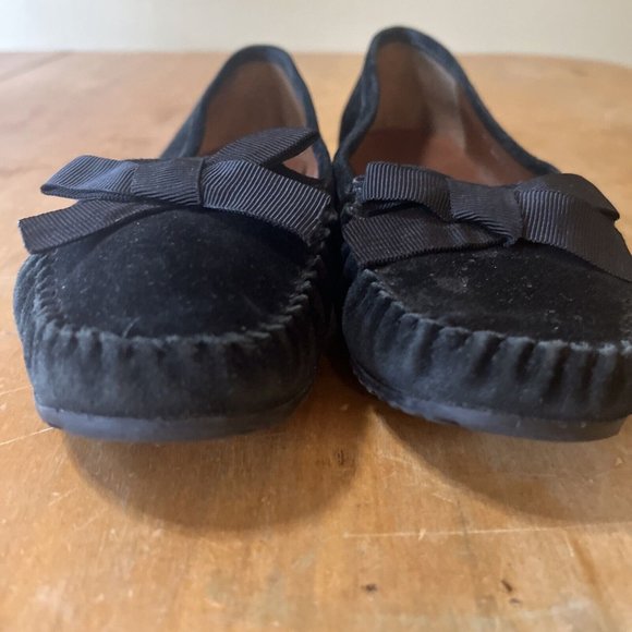Talbots Leather Suede Loafers Flats size 5.5 M Black Slip on With Now - Picture 2 of 12